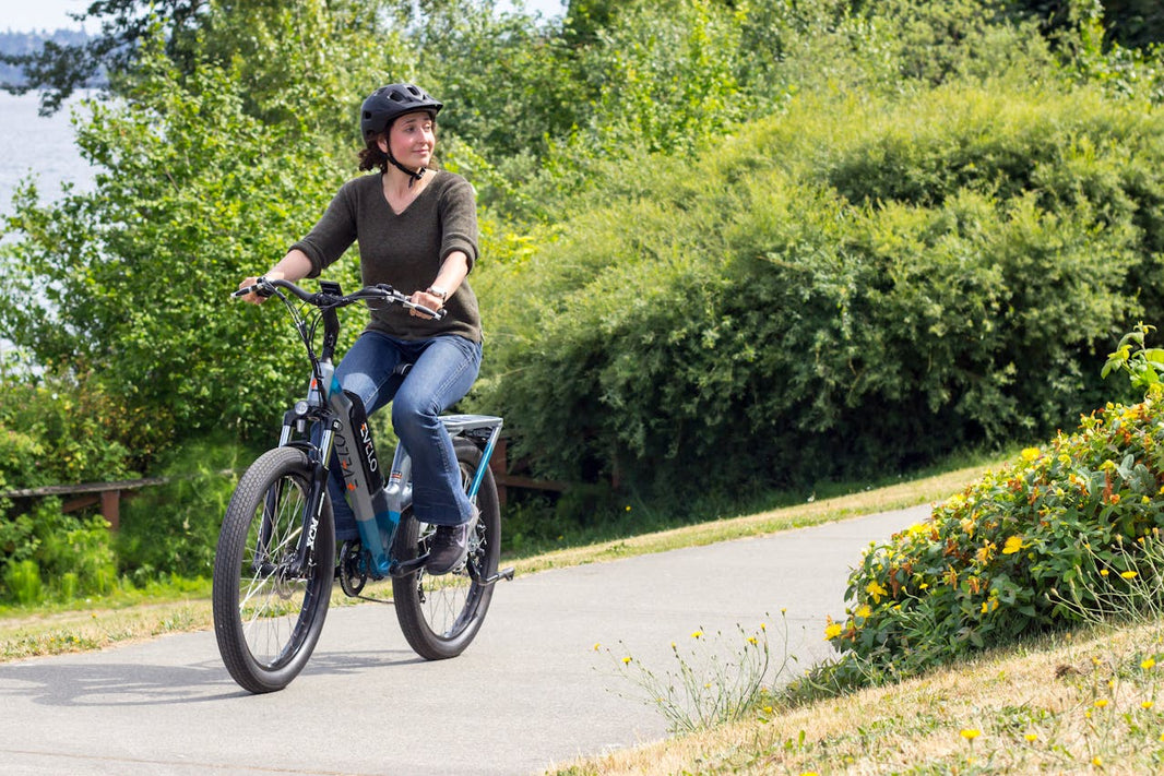 woman riding electric bike 