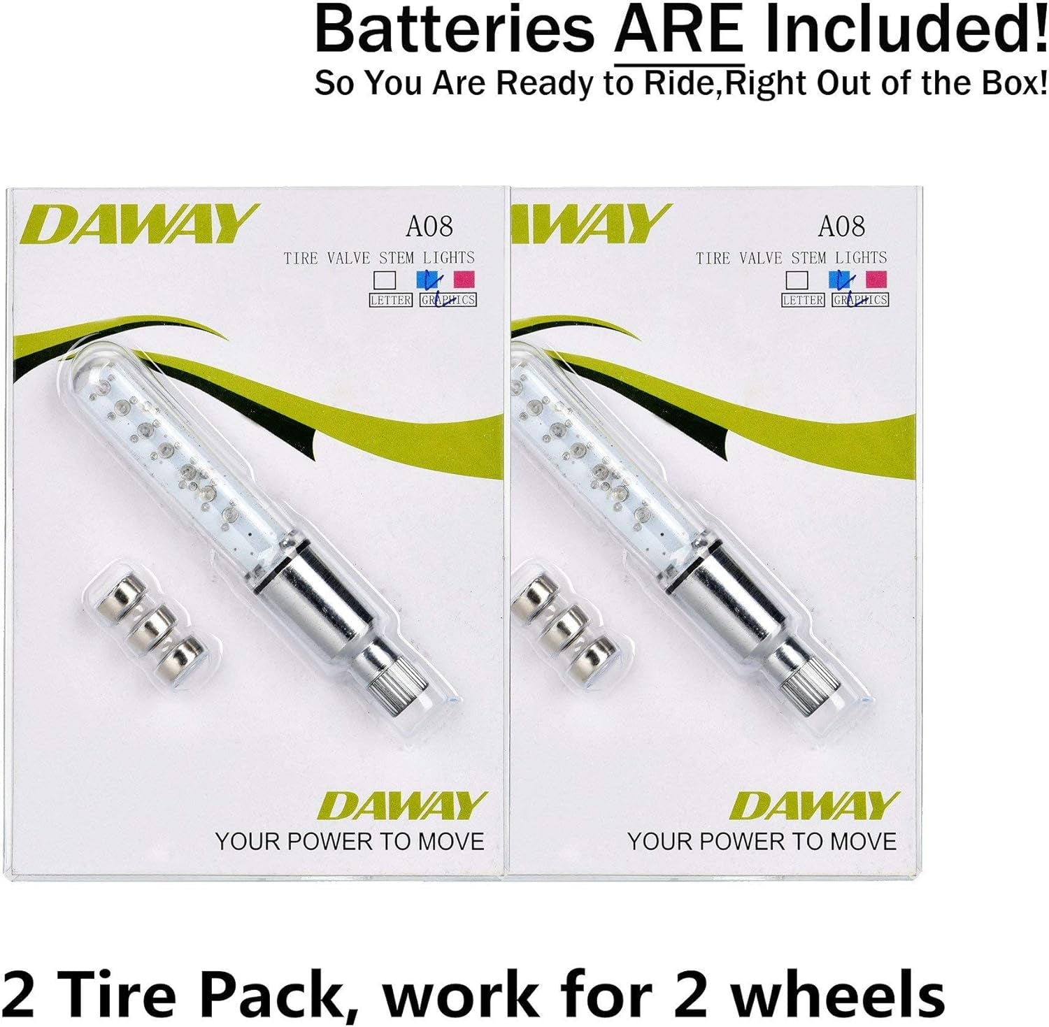 A08 Bike Tire Valve Stem Light - LED Waterproof Bicycle Wheel Lights Neon Flashing Lamp Glow in the Dark Cool Safe Accessories, 1 Pack/ 2 Pack