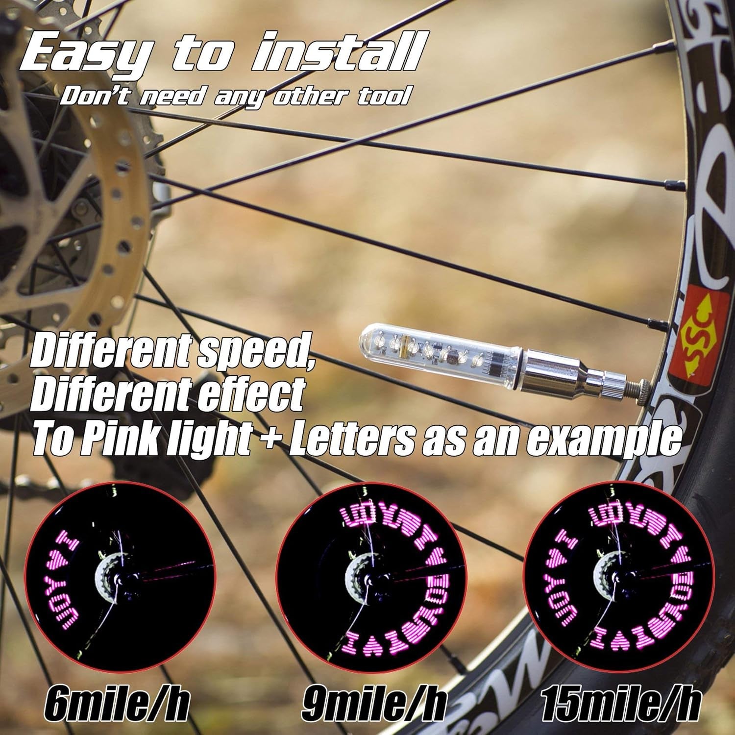 A08 Bike Tire Valve Stem Light - LED Waterproof Bicycle Wheel Lights Neon Flashing Lamp Glow in the Dark Cool Safe Accessories, 1 Pack/ 2 Pack