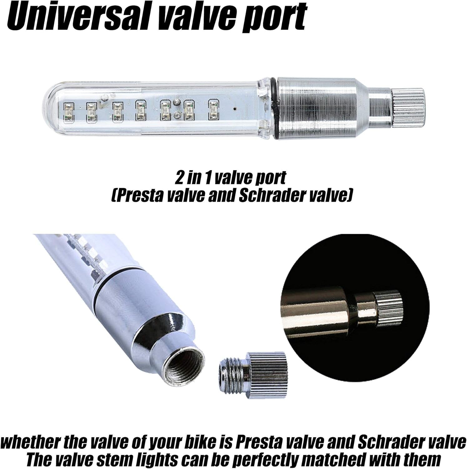 A08 Bike Tire Valve Stem Light - LED Waterproof Bicycle Wheel Lights Neon Flashing Lamp Glow in the Dark Cool Safe Accessories, 1 Pack/ 2 Pack